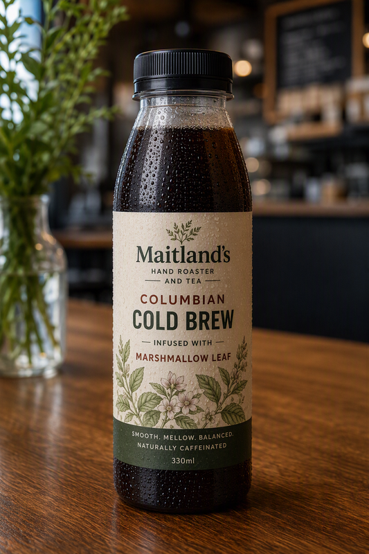 Single origin cold brew coffee infused with herbal tea