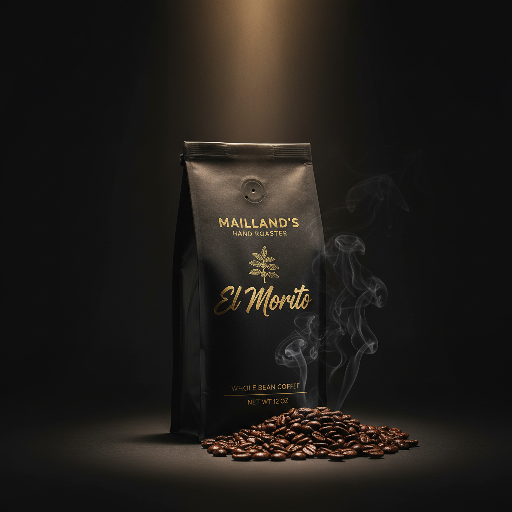 El Morito Whole Bean Coffee dramatic cinematic shot on charcoal background